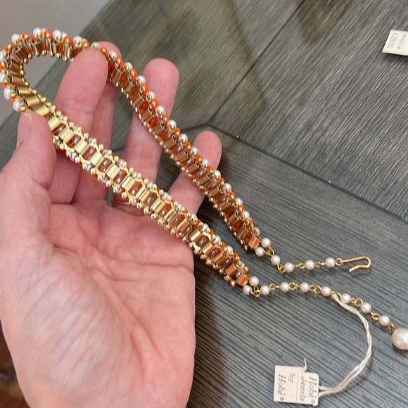 Vintage Hobe Orange and White Beaded Necklace and Clip Earring Set with Tags - Picture 12 of 17